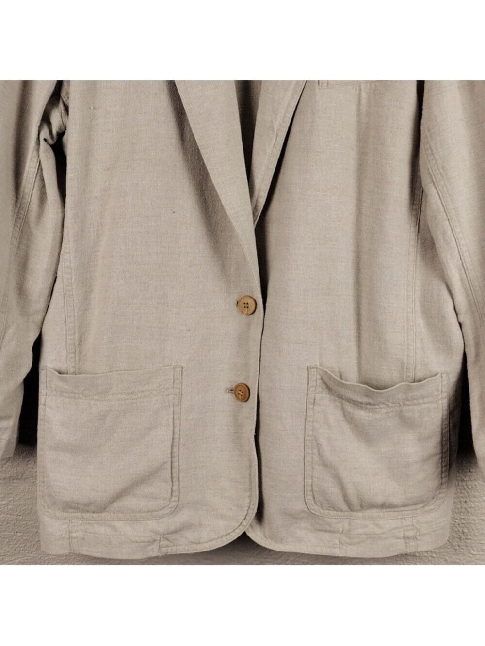 Lizsport Petite Natural Linen Blend One Notched Two Button Classic Blazer Jacket - Picture 3 of 16
